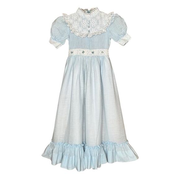 Beautique By Chris Lynch Other - Vtg Girls Long Dress Beautique By Chris Lynch 80s Blue w/ Lace Prairie Cottage